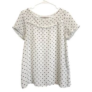 2/$30 LOFT Black & White Printed Ruffle Trim Blouse Size Small